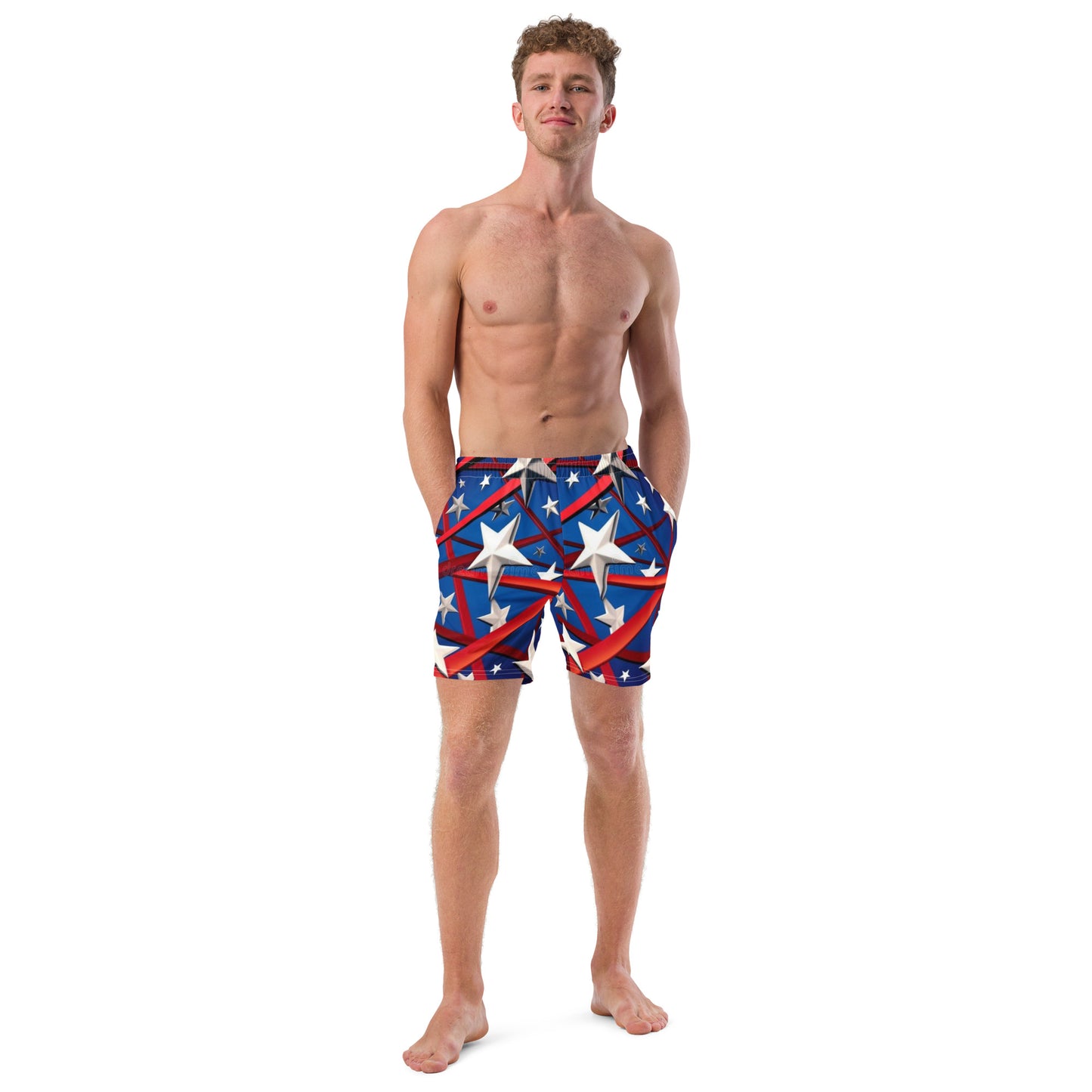 Holidays USA! Neo Star All-Over Print Recycled Swim Trunks