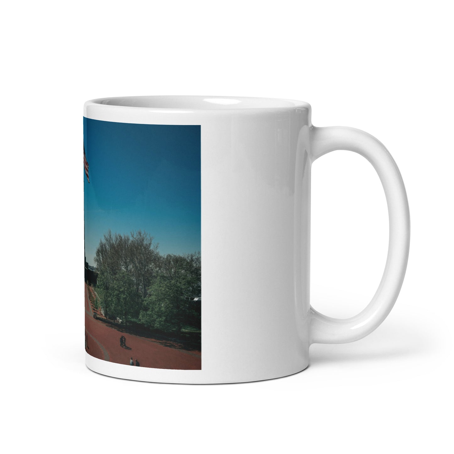 Holidays USA! Liberty Island on White glossy mug