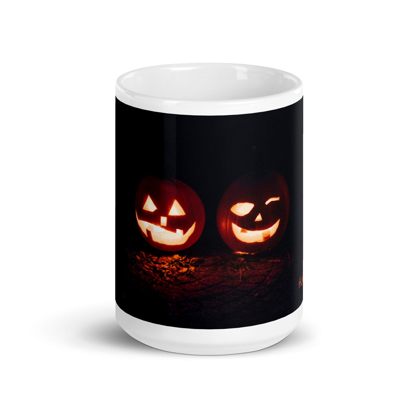 Holidays USA! Pair of Jack O's on White glossy mug